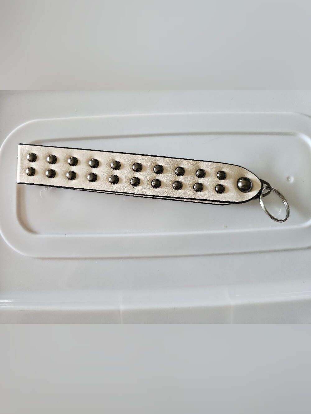 Coriander & cumin Cream Studded Upcycled Faux Leather Strap Keychain OS
